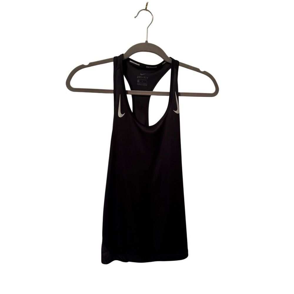 Nike Running women’s dri fit race back black tank top sz medium mesh back